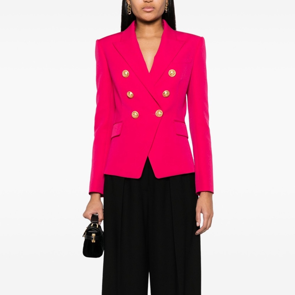 WORN ONCE BALMAIN double breasted wool blazer fuchsia pink